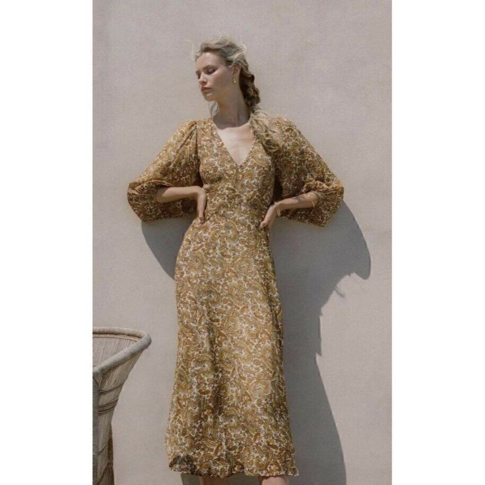 NWT FAITHFULL THE BRAND Sz 6 M NERISA MIDI DRESS IN LA MEDINA PAISLEY PRINT